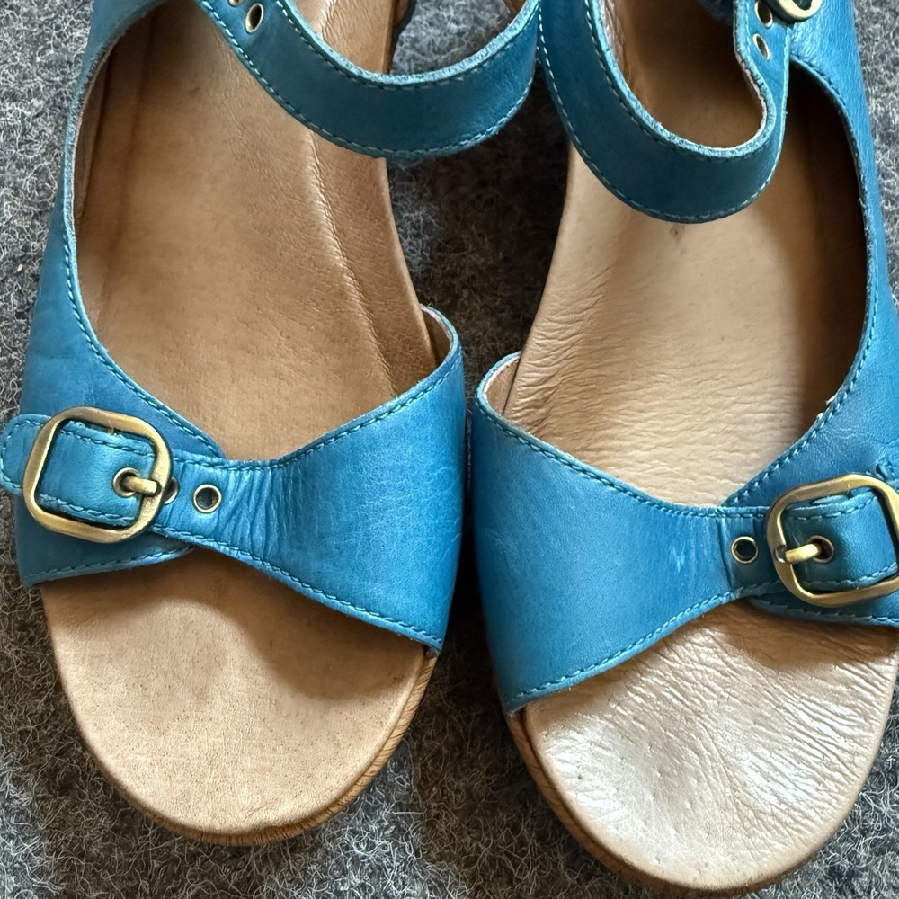 Dansko Joanie Wedge Sandal Boho Hippie Faux Wood Heel Blue Sz EU 41 US 10.5/11 - Picture 9 of 9